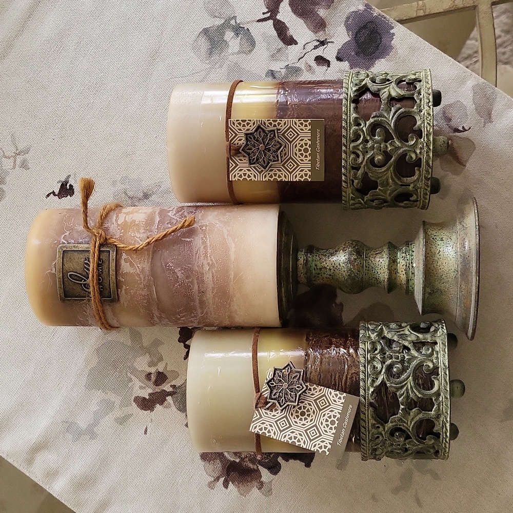 Candle Holders with Candles - 3 Pc Set